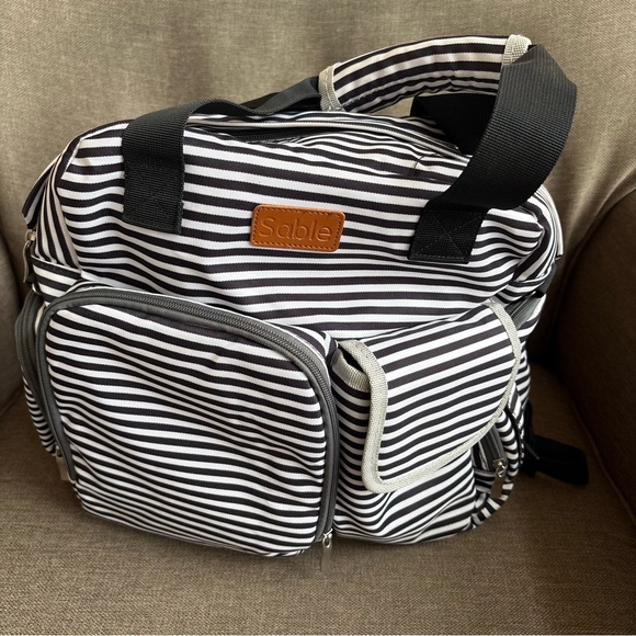 Able Other - Sable Black & White Striped Backpack Diaper Bag. Excellent conditional INV25/478